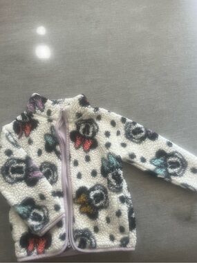 Disney Cream and Black Polka Dot Sherpa Jacket with Pink Accent